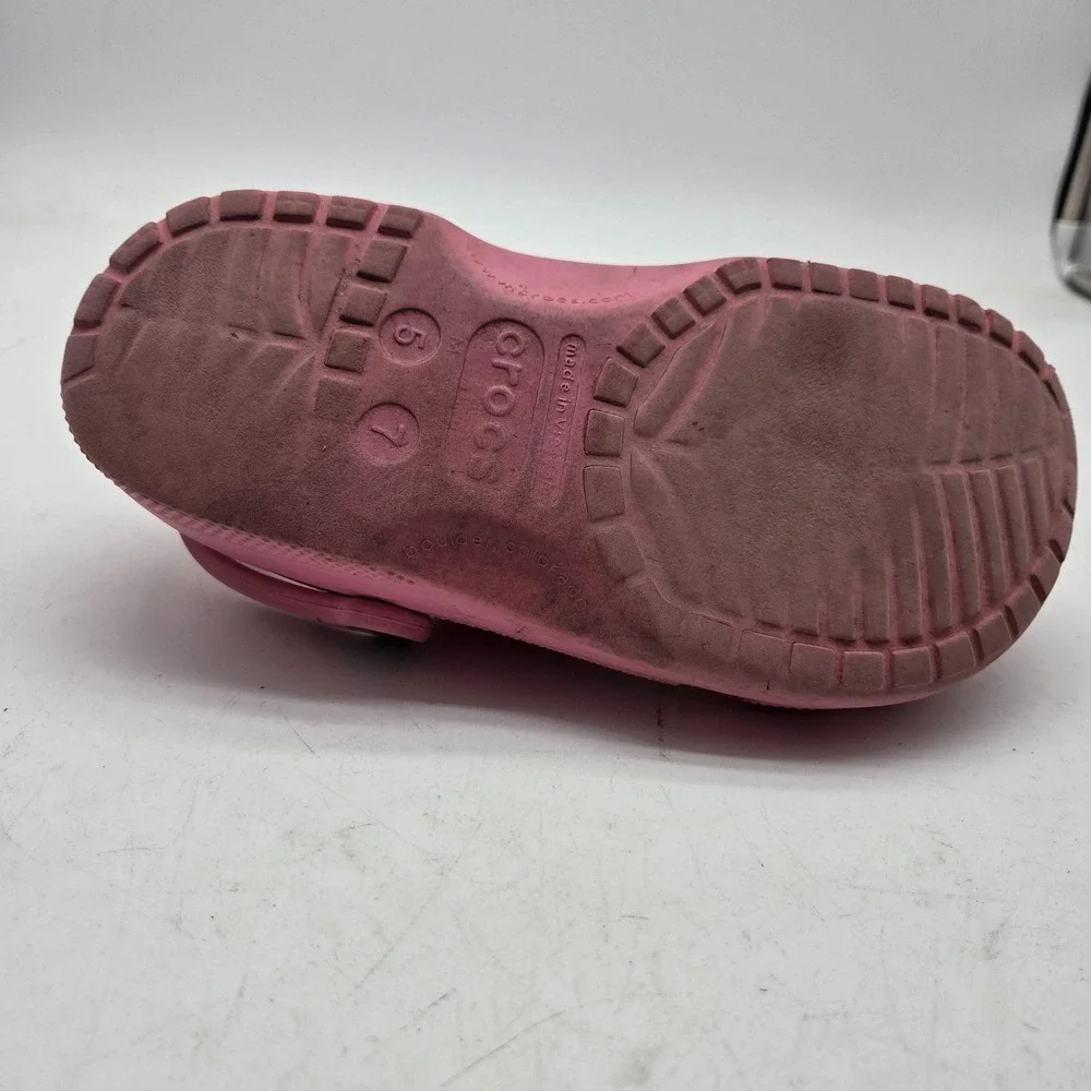 Crocs Shoes Kids Size 7 Pink Classic Clog Slip On Sandals Casual Rubber